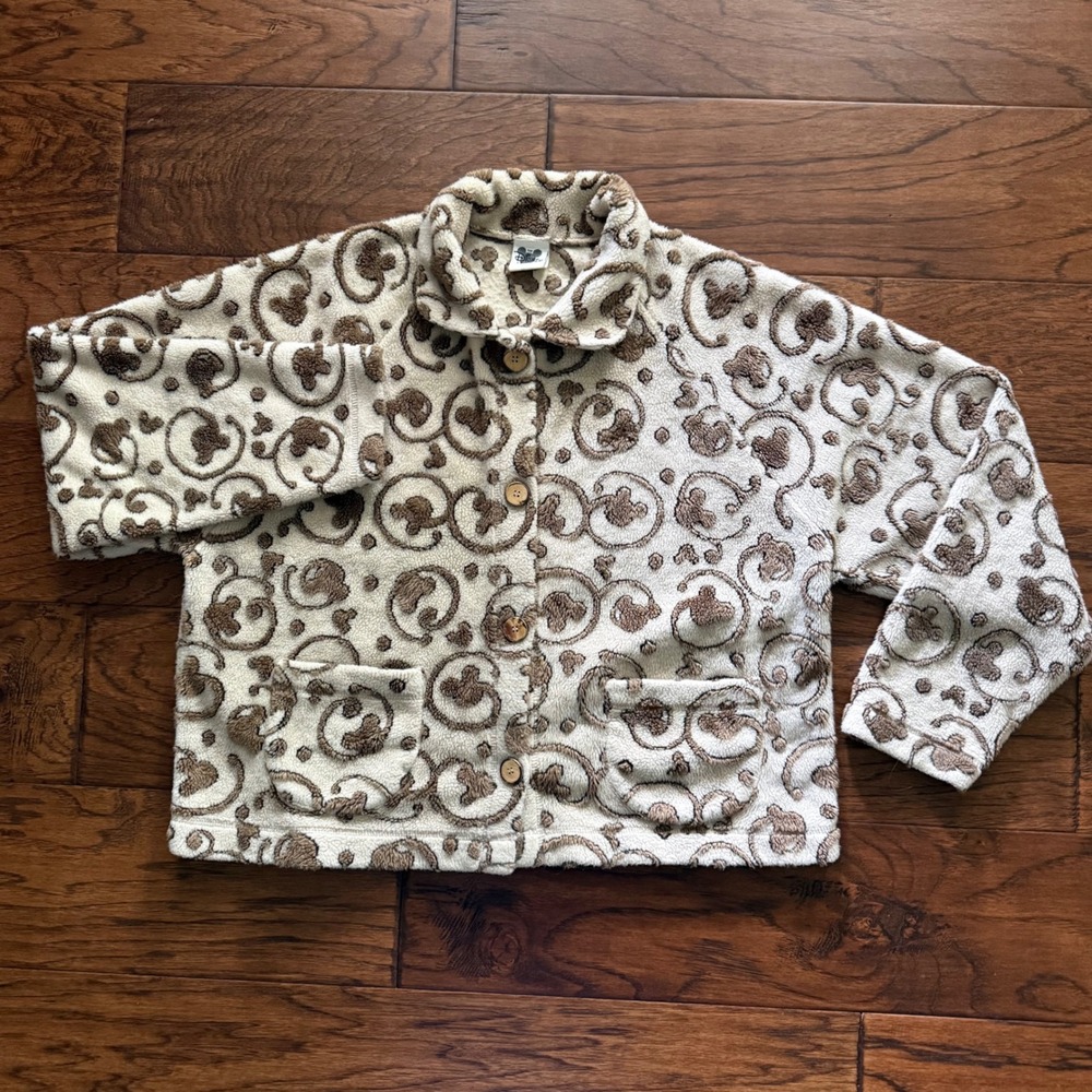 Vintage 90s Disney Catalog Mickey AOP Fleece Button Jacket USA Made Medium